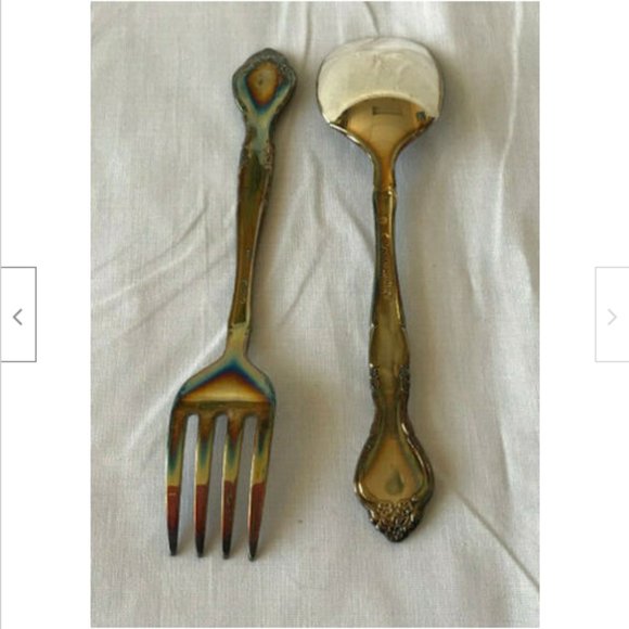 Vintage in Pkg Baby Spoon Fork Set Engraveable Silver Plate Silverplated Oneida - Picture 3 of 3
